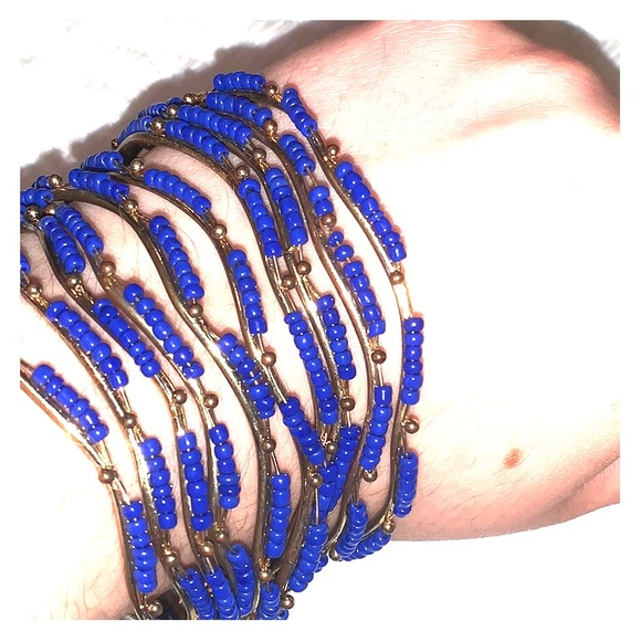 Francesca's Collections Jewelry - 10 blue gold beaded chevron bracelets summer chic